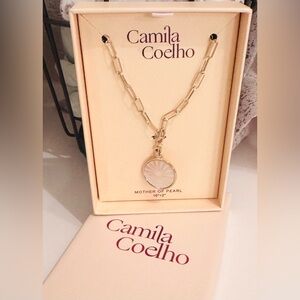 Camila Coelho Gold Necklace with Sunrise Mother of Pearl Pendant